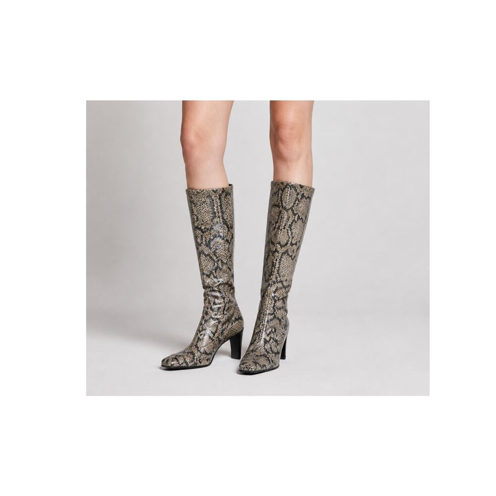 Paola Ferri Leather Snakeskin Knee High Boots. Womens Size 37 Square Toe Python